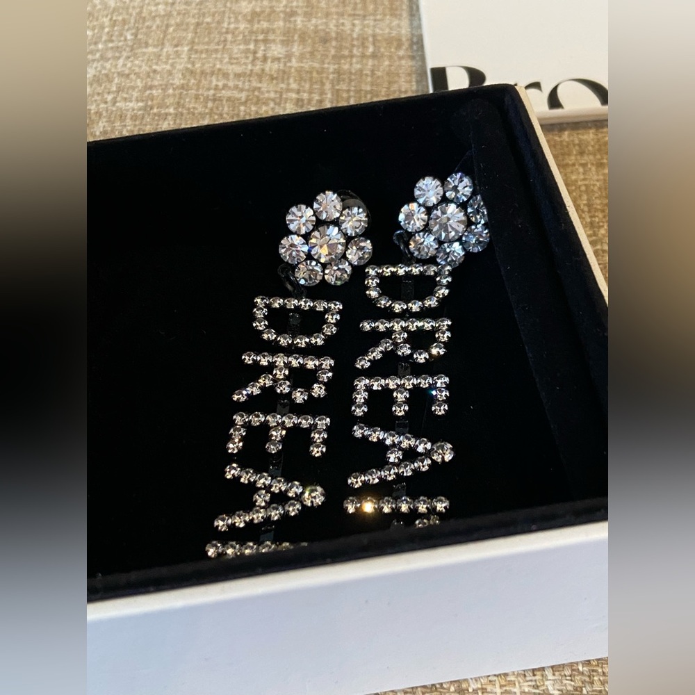 Ashley Williams DREAM clip dangle drop earrings clear crystals and black clips